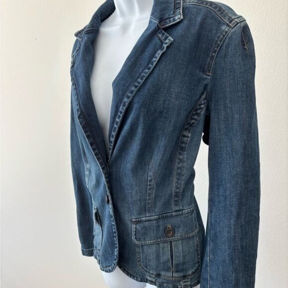 Eddie Bauer Blazer XL Denim VTG Button Up Pockets Slit Boho Streetwear Cowgirl - Picture 11 of 12